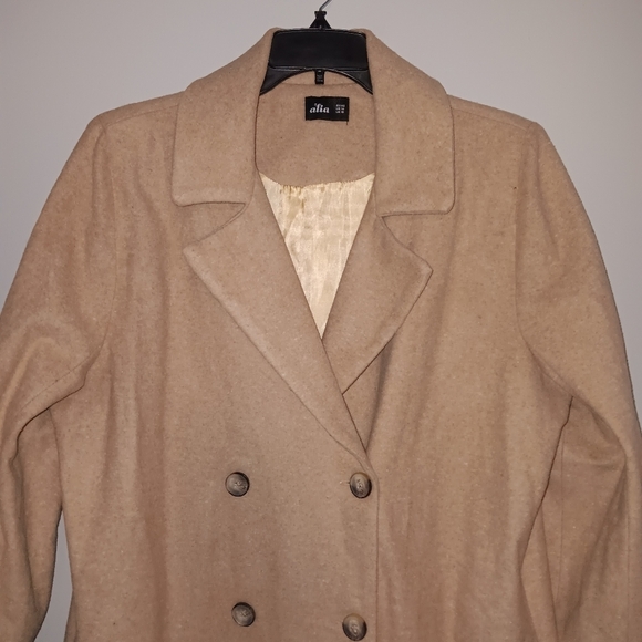 Alia women's double breasted pea coat size 14 tan with pockets - Picture 4 of 6